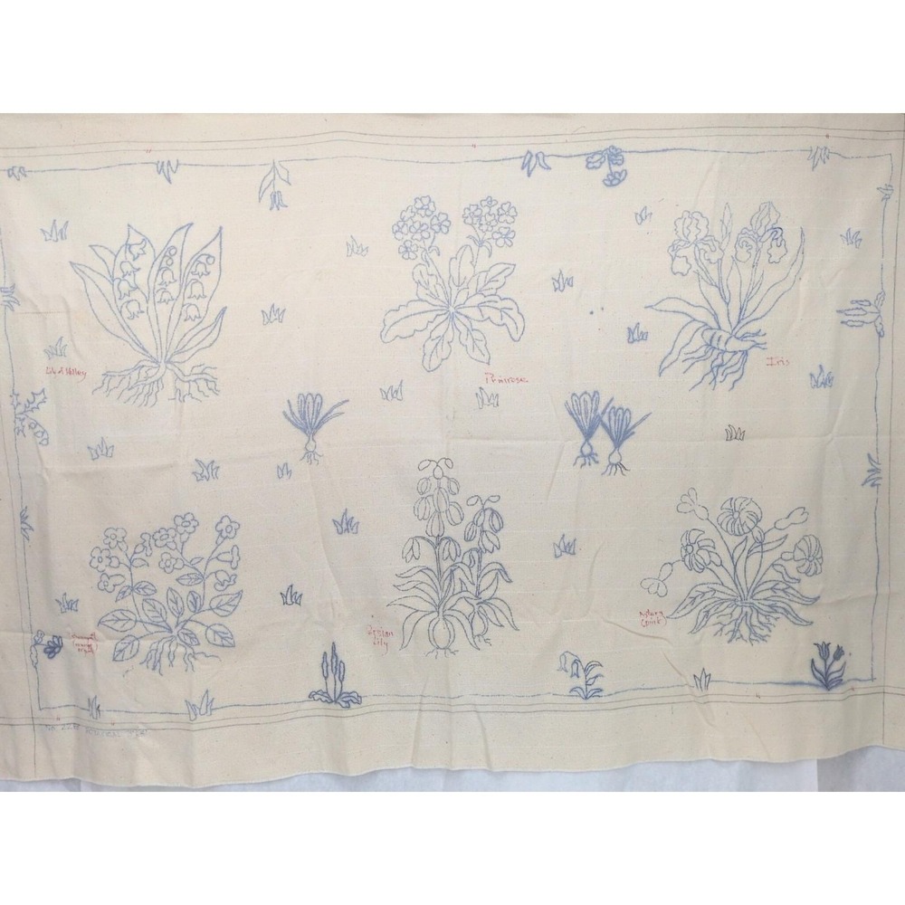 Large Floral On Monks Cloth 56" X 36" Hand Drawn